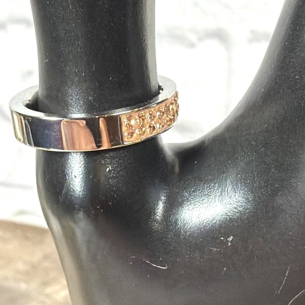 NIB Coeur de Lion Rose Gold Stainless Steel Peach Swarovski Crystal Ring Sz 8.5 - Picture 14 of 16
